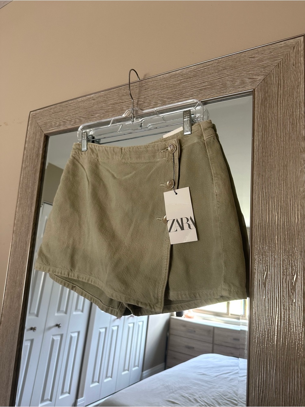 ZARA Olive Green Denim Skort New With Tags Size Medium